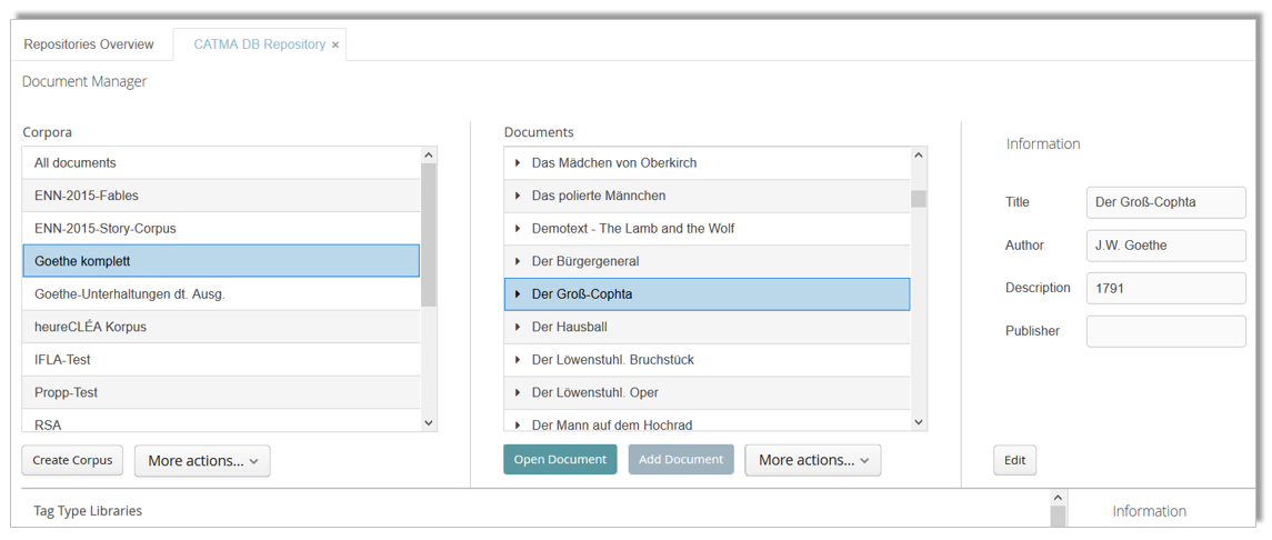 Screenshot of the CATMA Repository Manager