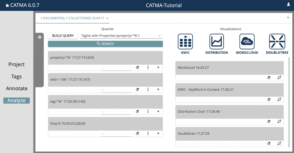 Image dispyays Tutorial on how to make search queries under CATMA's Analyze tab