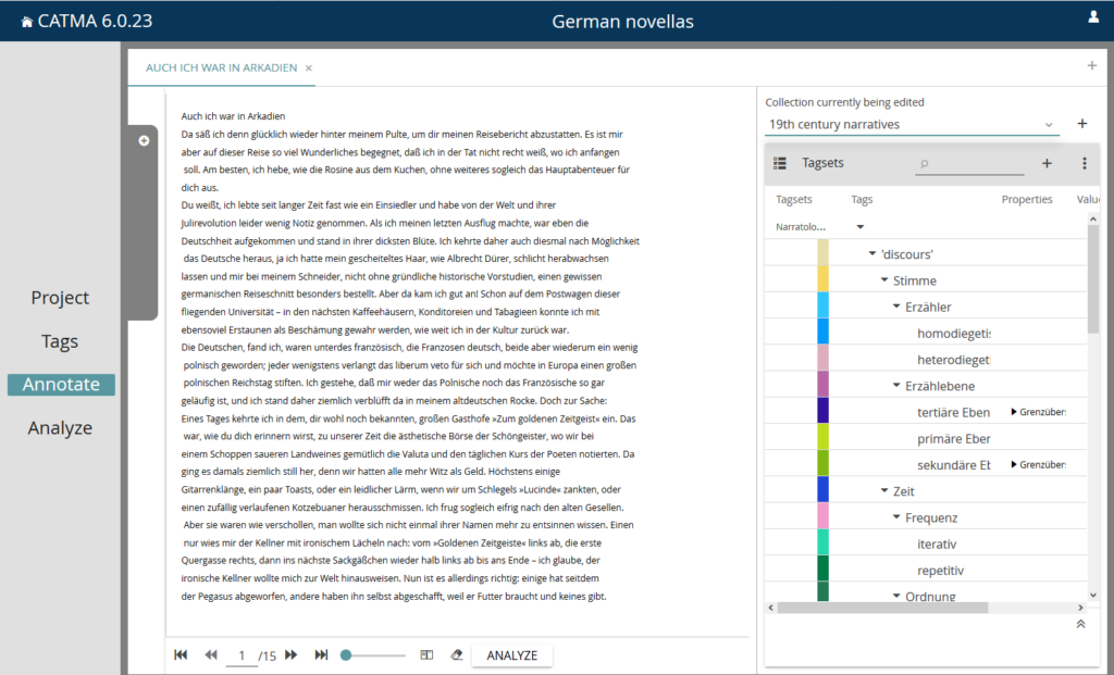 an example of the annotate tab showing a text and potential tagsets for annotation