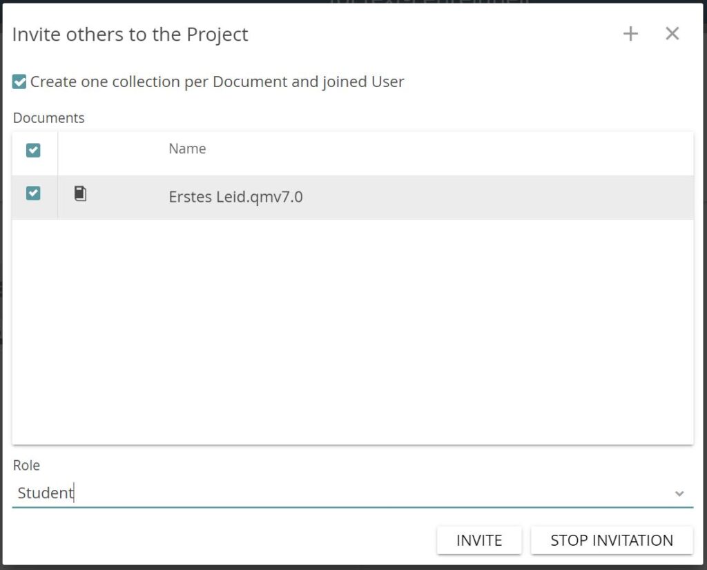 image shows settings for inviting members members to the project, CATMA typical seminar workflow