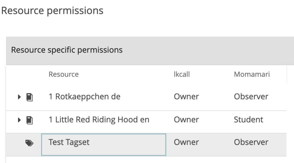 image shows resouece and permission menu, typical seminar workflow