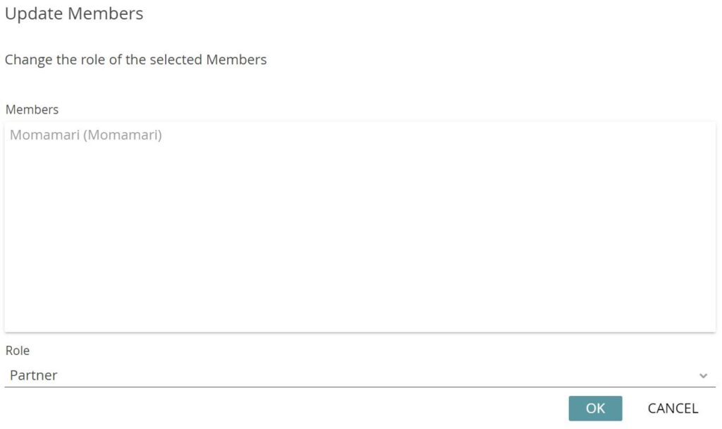 image shows settings on how to update members