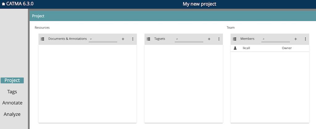 image shows an opened project, typical seminar workflow CATMA