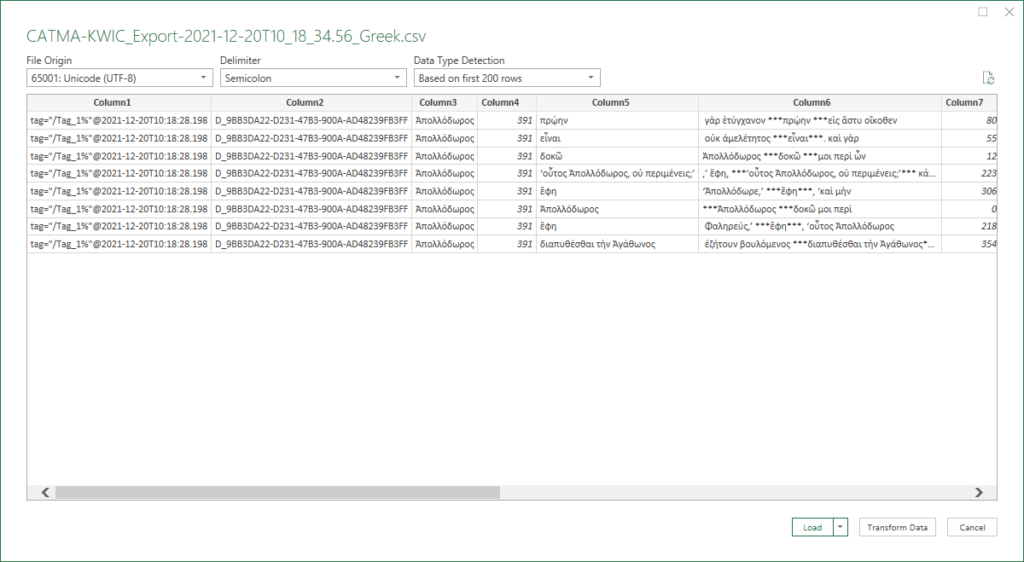 Image showing a Microsoft Excel Import window, and which character set and delimiter options to select.