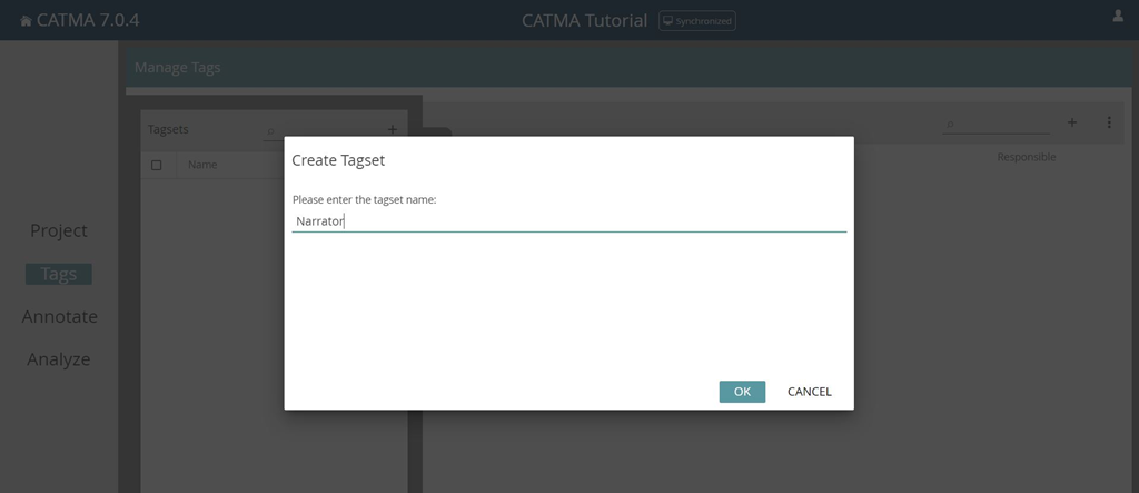 Image shows how to add a CATMA tagset