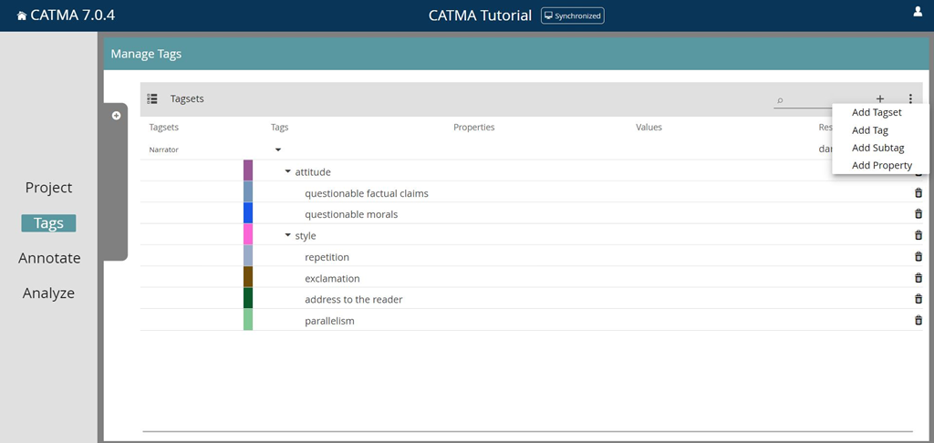 Image shows tags module in CATMA