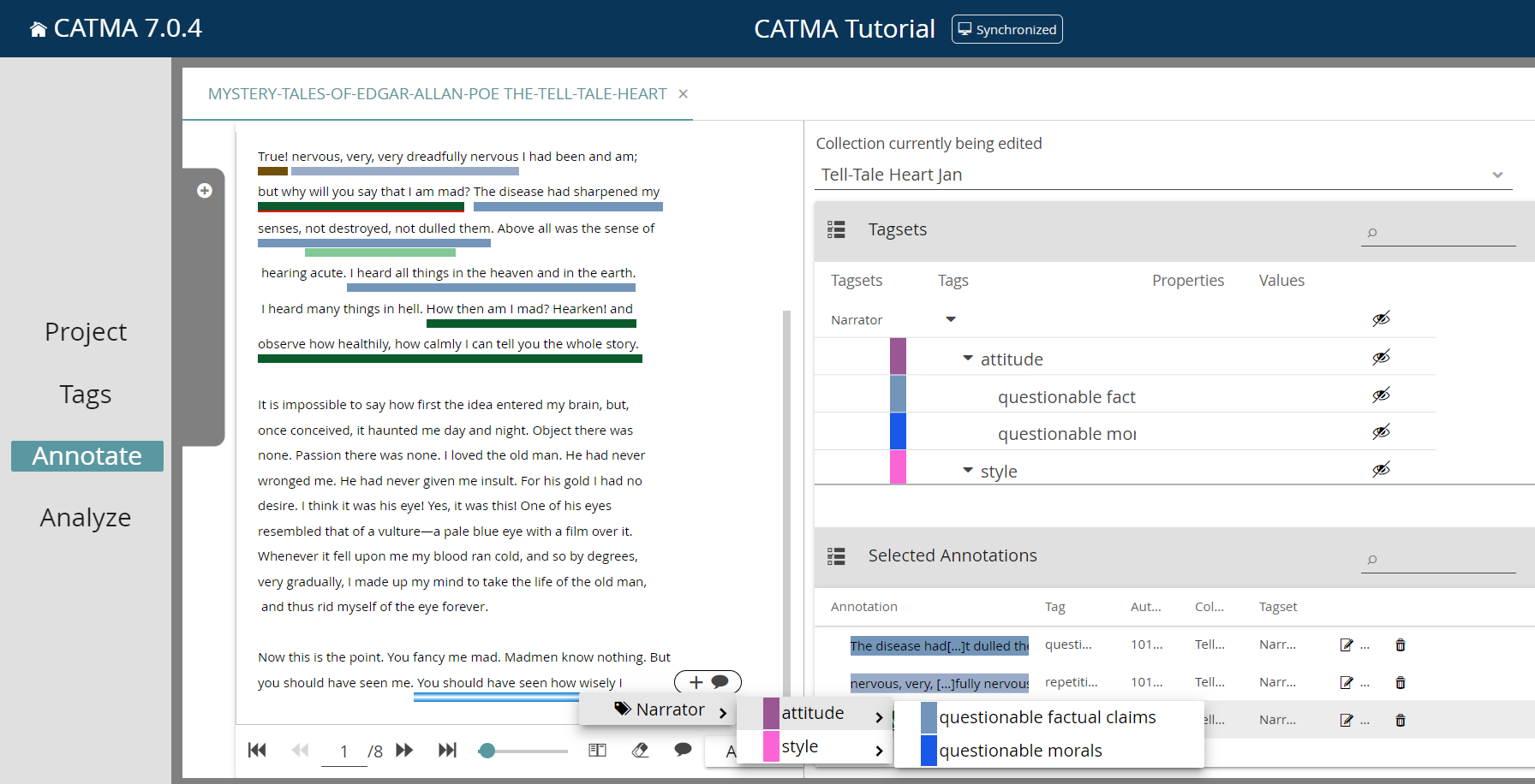 Image shows annotations under the annotate module tab and how to right click, right click annotation menu