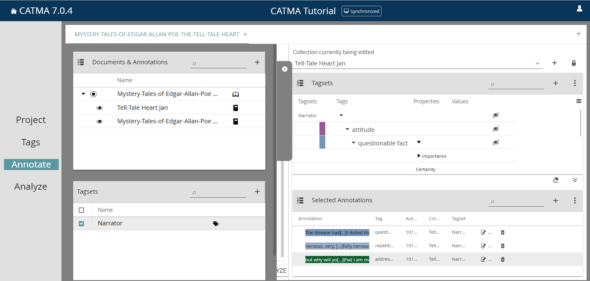 image shows the annotate module and different organization windows