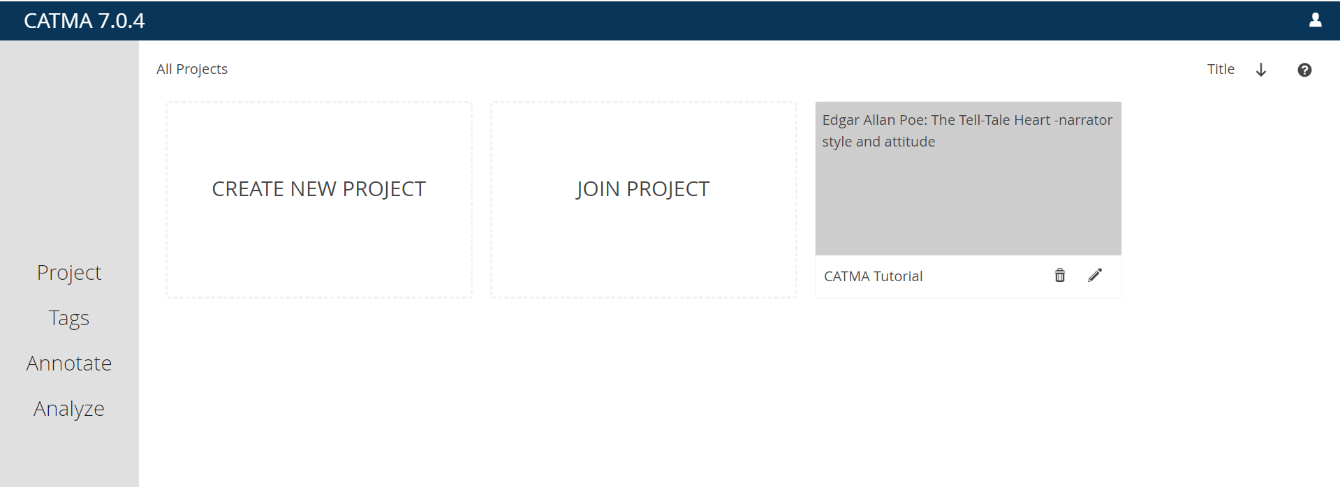 Image shows a created project on the user's dashboard