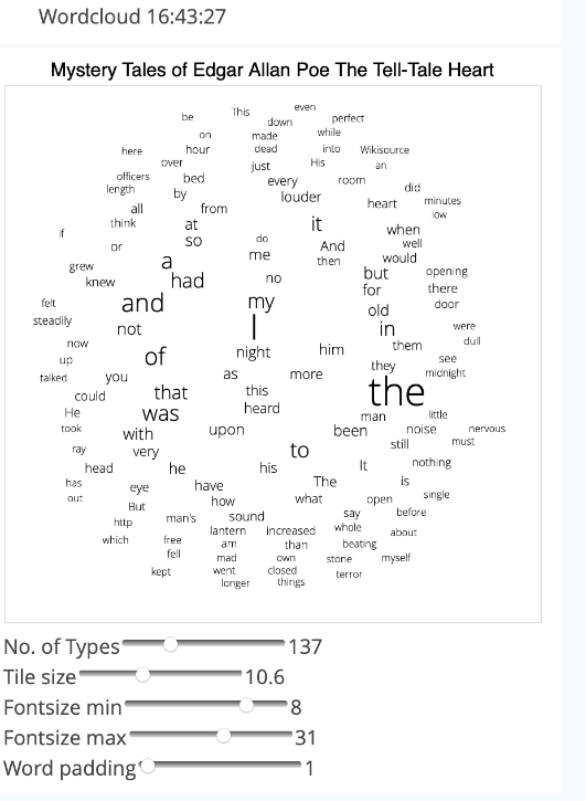 image shows the CATMA wordcloud for word frequencies in Poe’s The Tell-Tale Heart