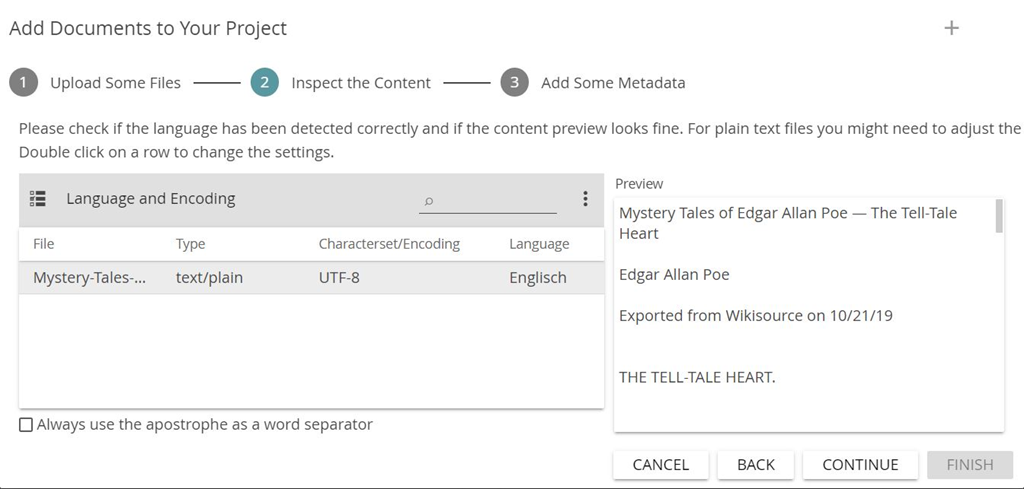 Image shows the inspection of the content of the uploaded file