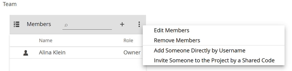 image shows how to invite someone to the project by a shared code