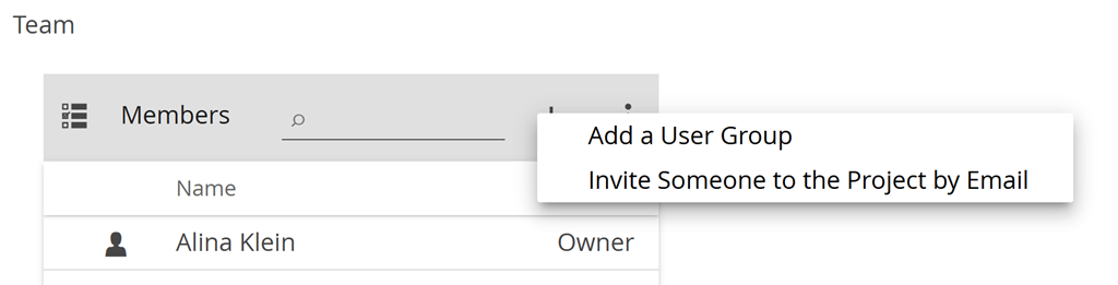image shows the different options how to add members to the project