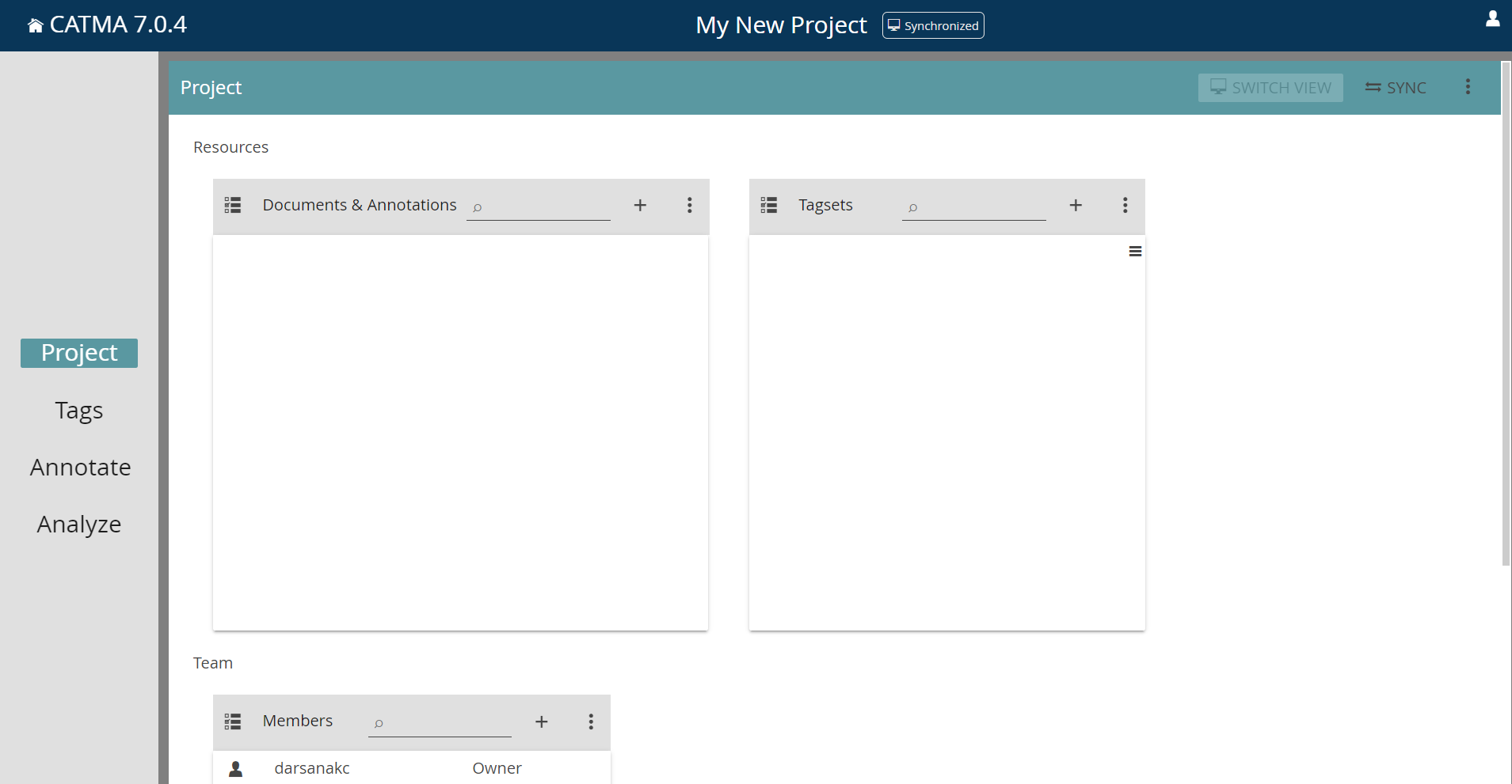 image shows the project module of CATMA