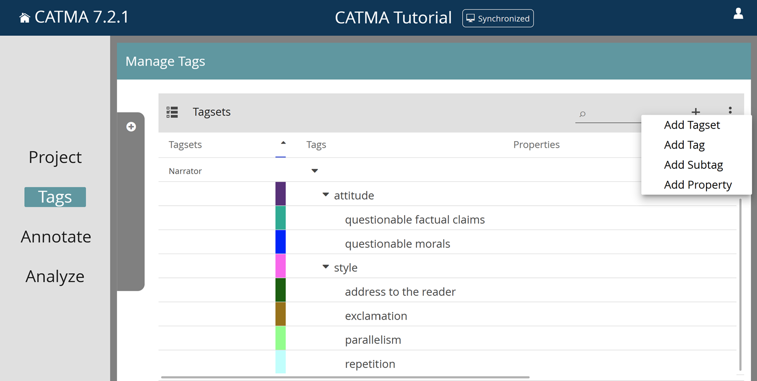Image shows tags module in CATMA