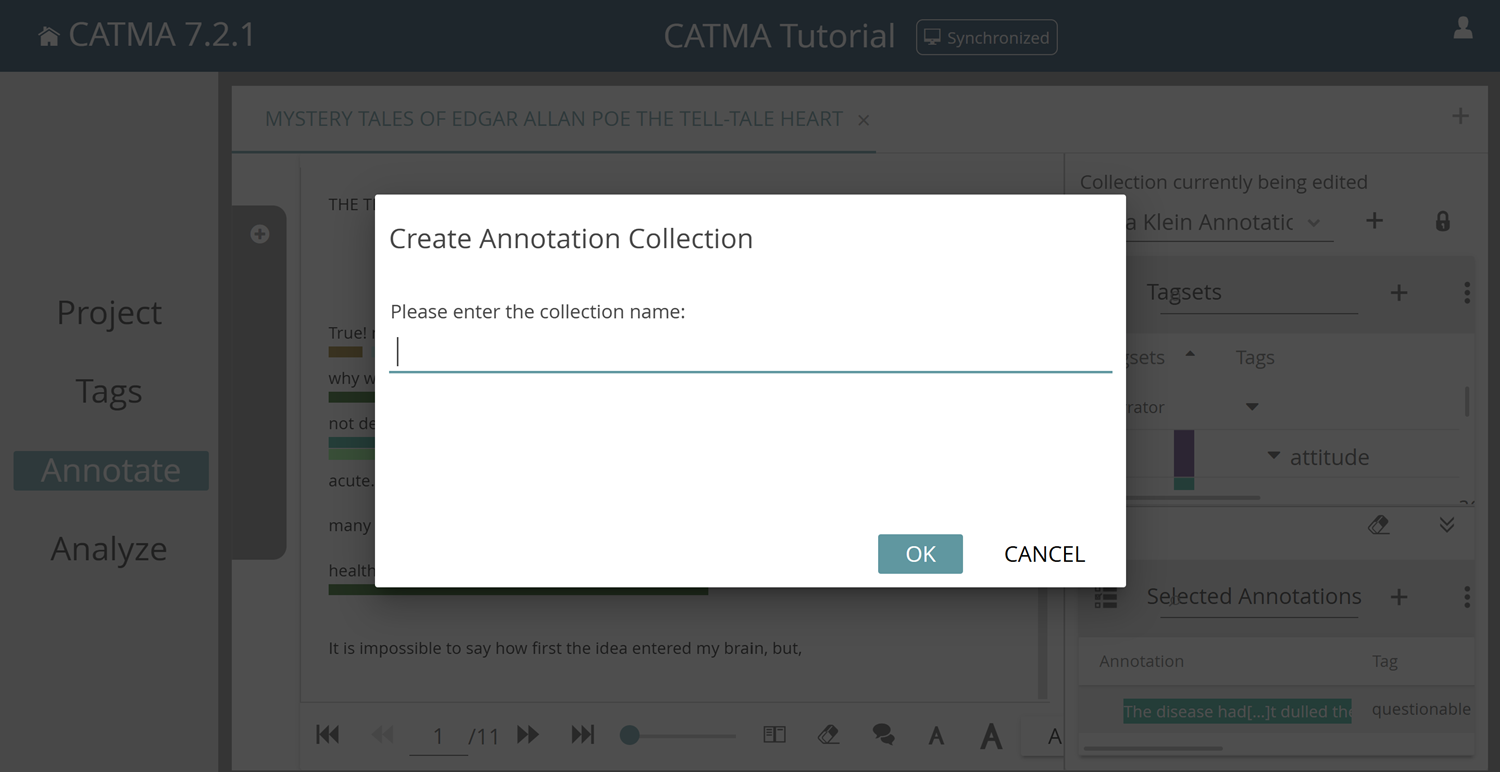 image shows how to create an annotation collection in CATMA