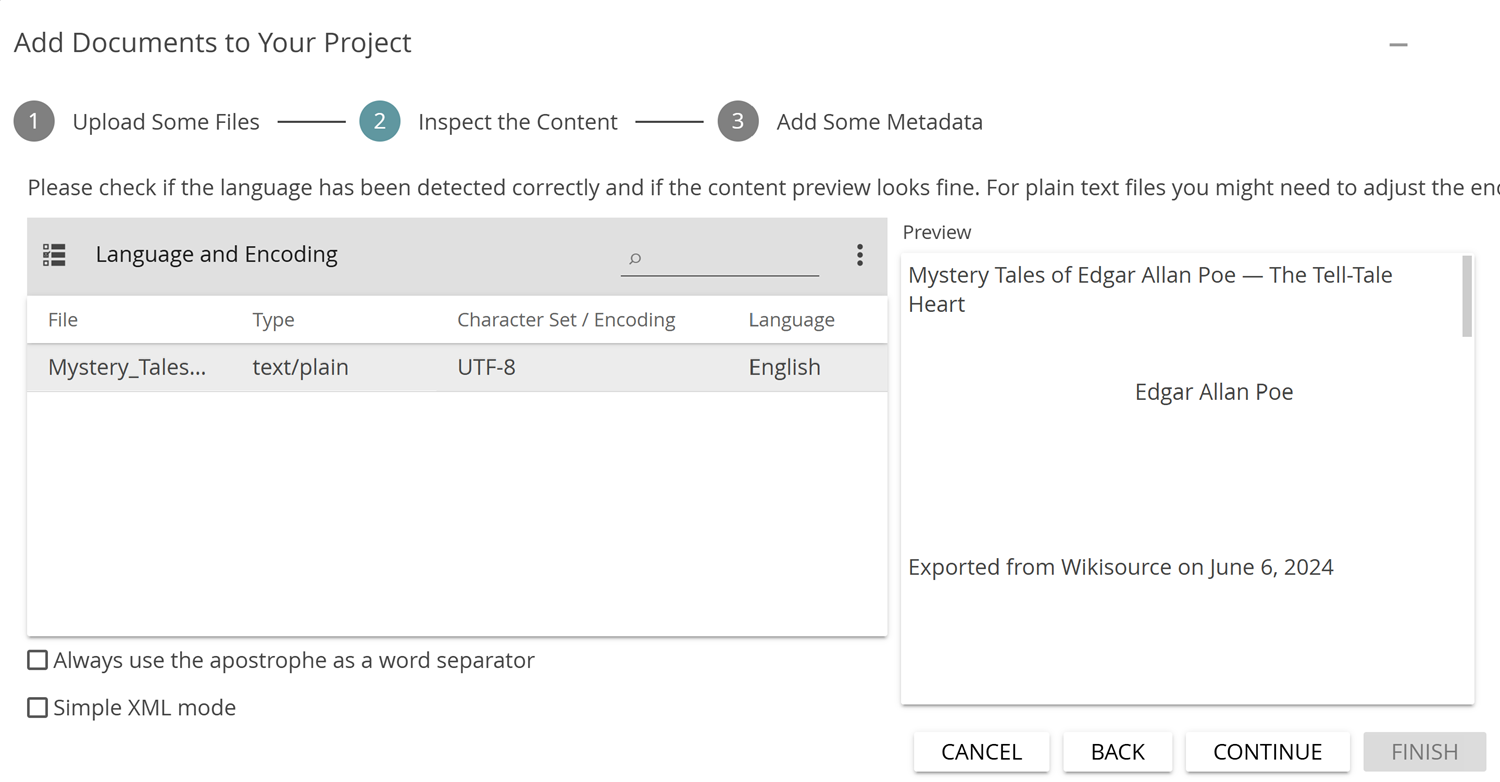 Image shows the inspection of the content of the uploaded file