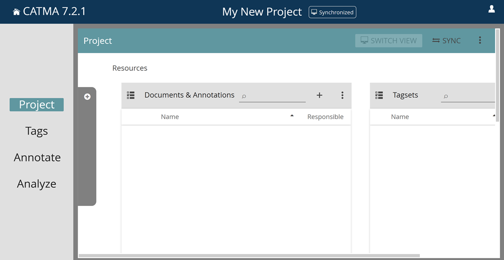 image shows the project module of CATMA