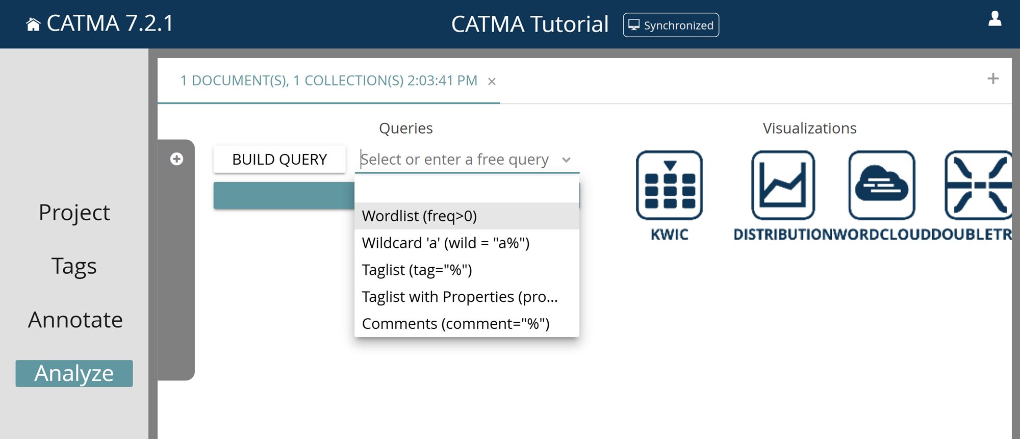 image shows potential pre-defined search quieries in the Analyze module
