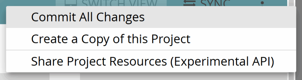 image shows how to commit all changes in the project module