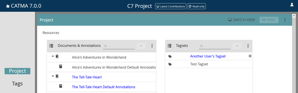 image shows the Latest Contributions Project View Mode in the project module