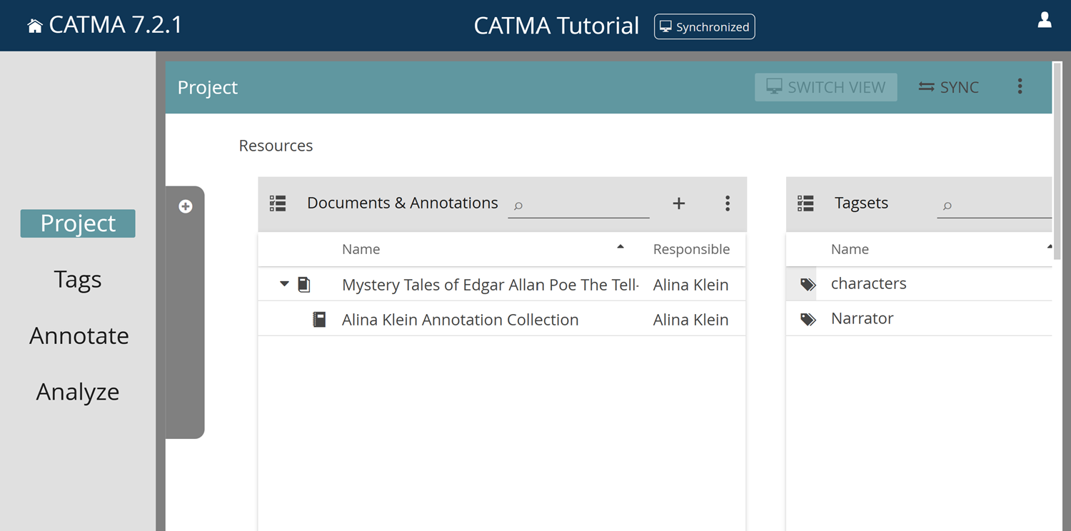 image shows the Project module in CATMA
