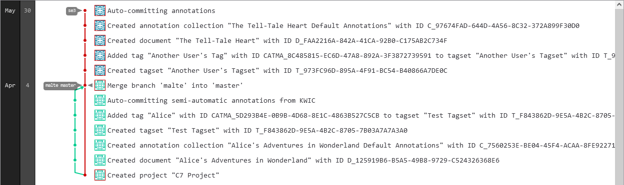 image shows an example git commit log