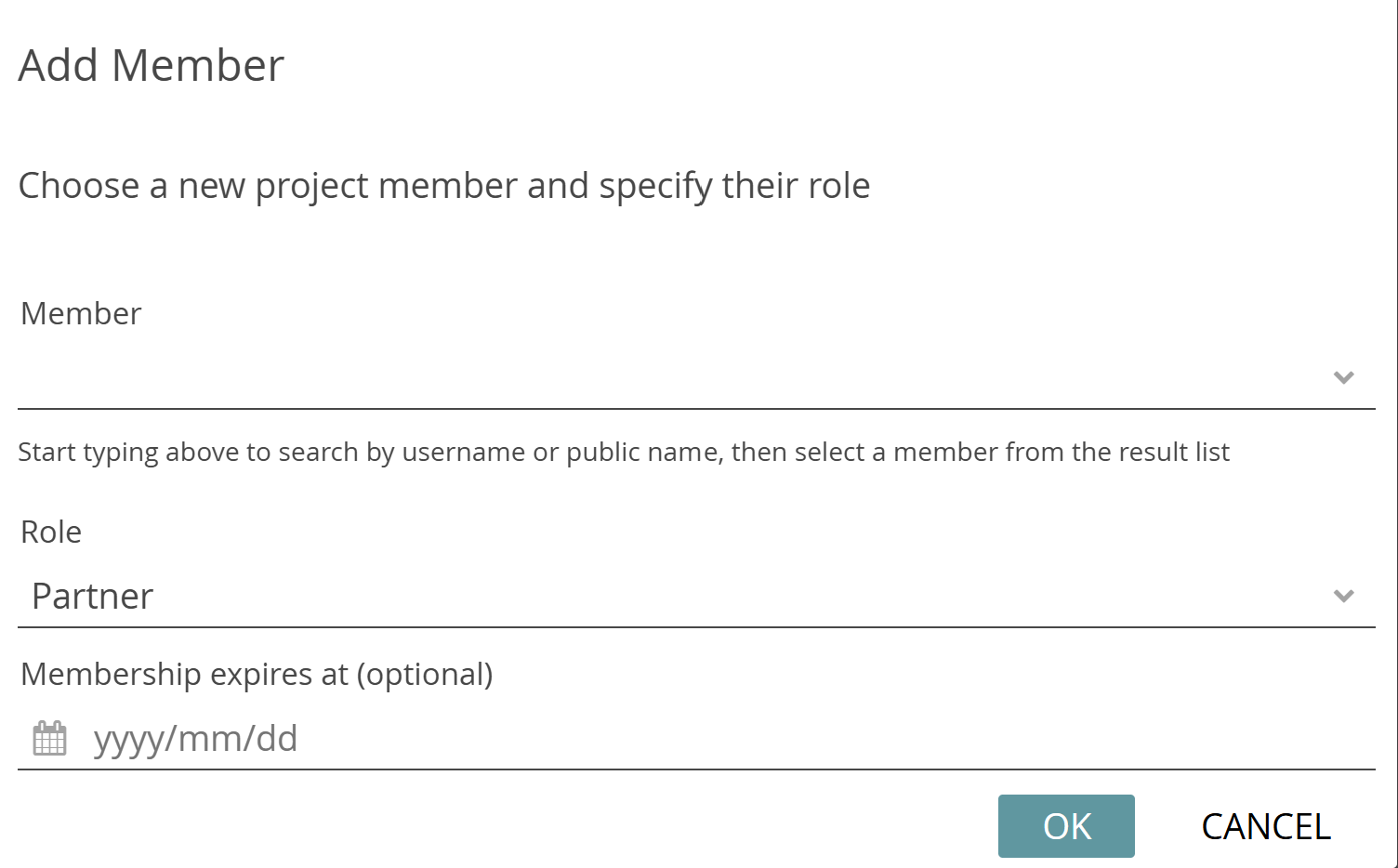 image shows how to add Someone Directly by their Username to the Project