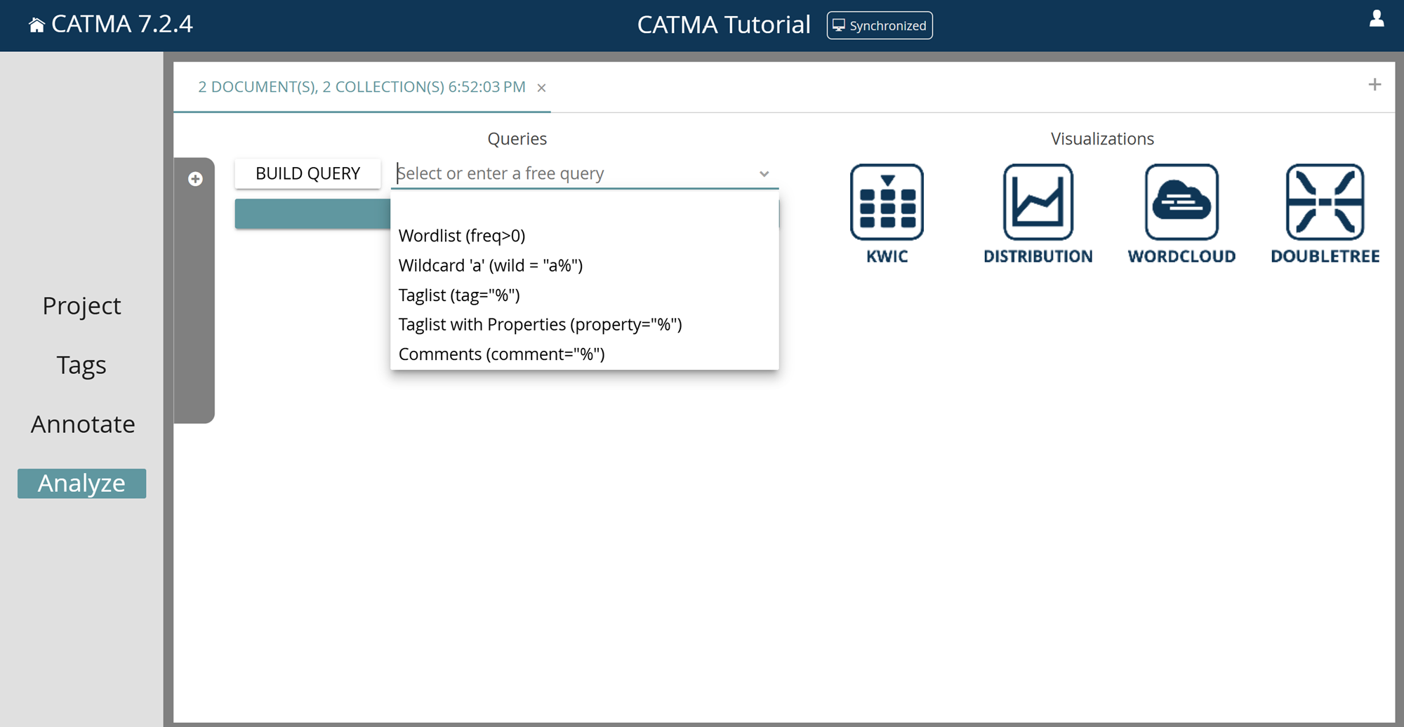 image shows potential pre-defined search quieries in the Analyze module