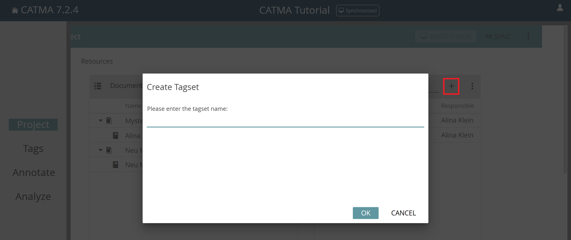 image shows the creation of a tagset in CATMA in the Project Module