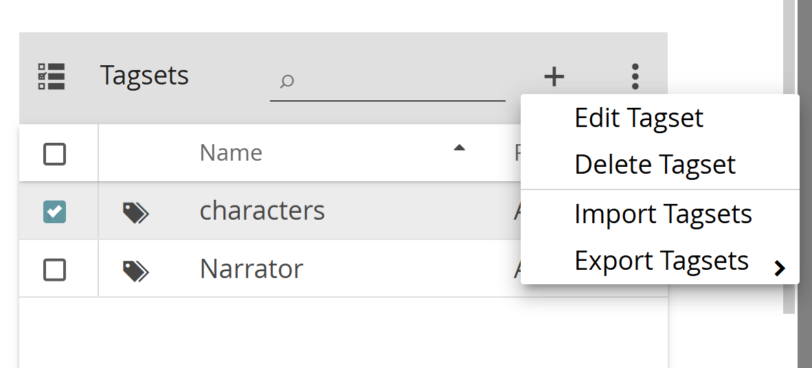 Image shows how to edit or delete a tagset