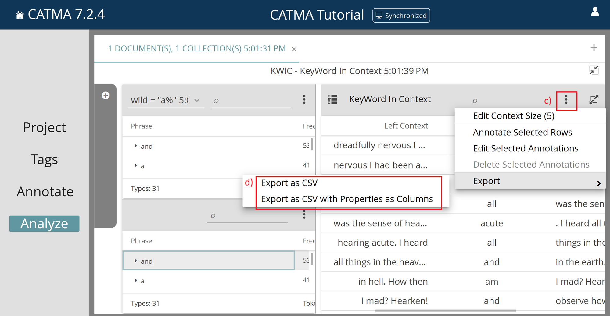 Image shows how to export in CSV format in the Analyze Module