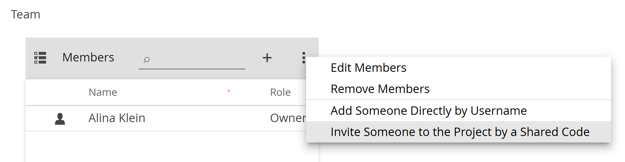 Image shows how to invite Someone to the project by a Shared Code