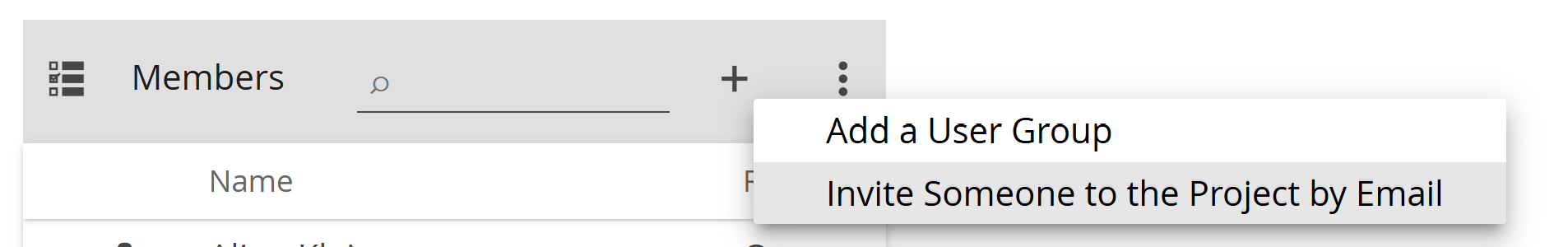 image shows how to invite Someone to the Project by Email